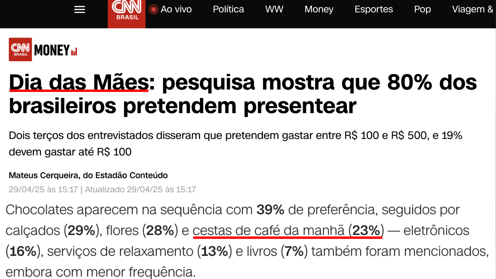 CNN Brasil, cestas de café da manhã entre os presentes mais procurados