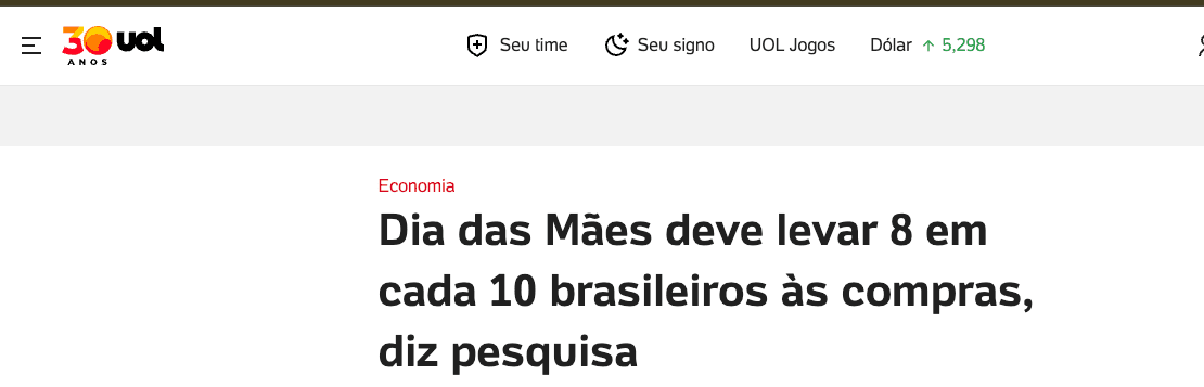 UOL, Dia das Mães deve levar 8 em cada 10 brasileiros às compras